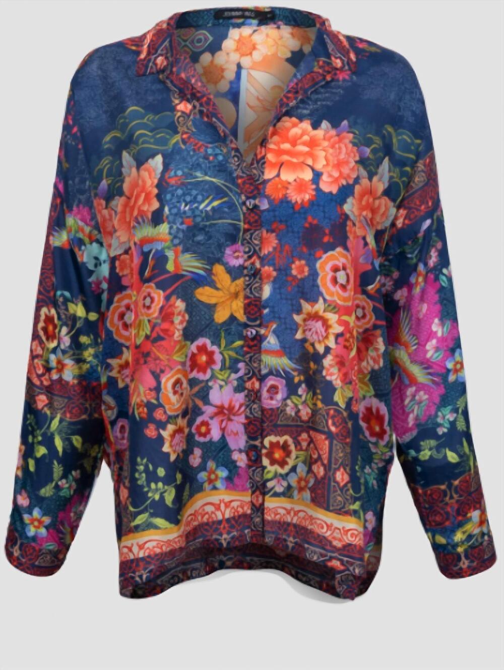 NEW JOHNNY WAS women's audrey oversized blouse in dreamer blue